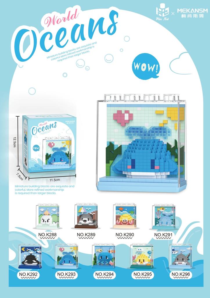 Marine Animals Dolphin Orca Jellyfish Shark Sea Lion Otter Hermit Crab Construction Blocks Kit Blocks Model Plaything