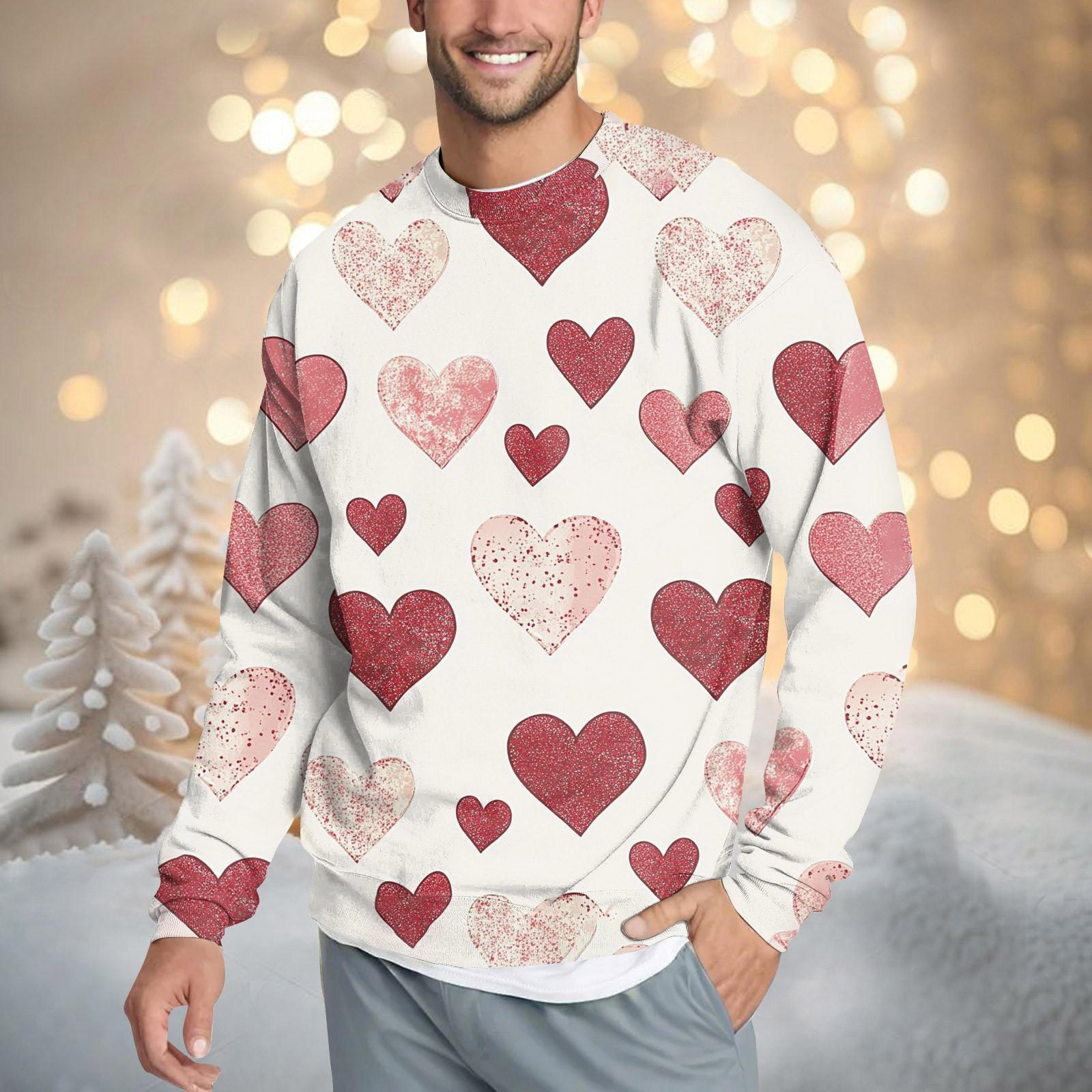 Men s Casual Fashion Comfortable Valentine s Day Neck Pullover Sweatshirt Sweatshirt XL арбуз красный