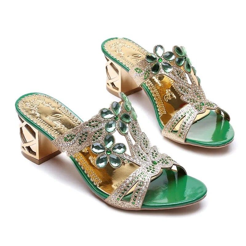 Summer Crystal High Heels Slippers Shoes Women Open Toe Sandals Shoes 2024 Luxury New Flip Flops Slingback Fashion Mujer Slides