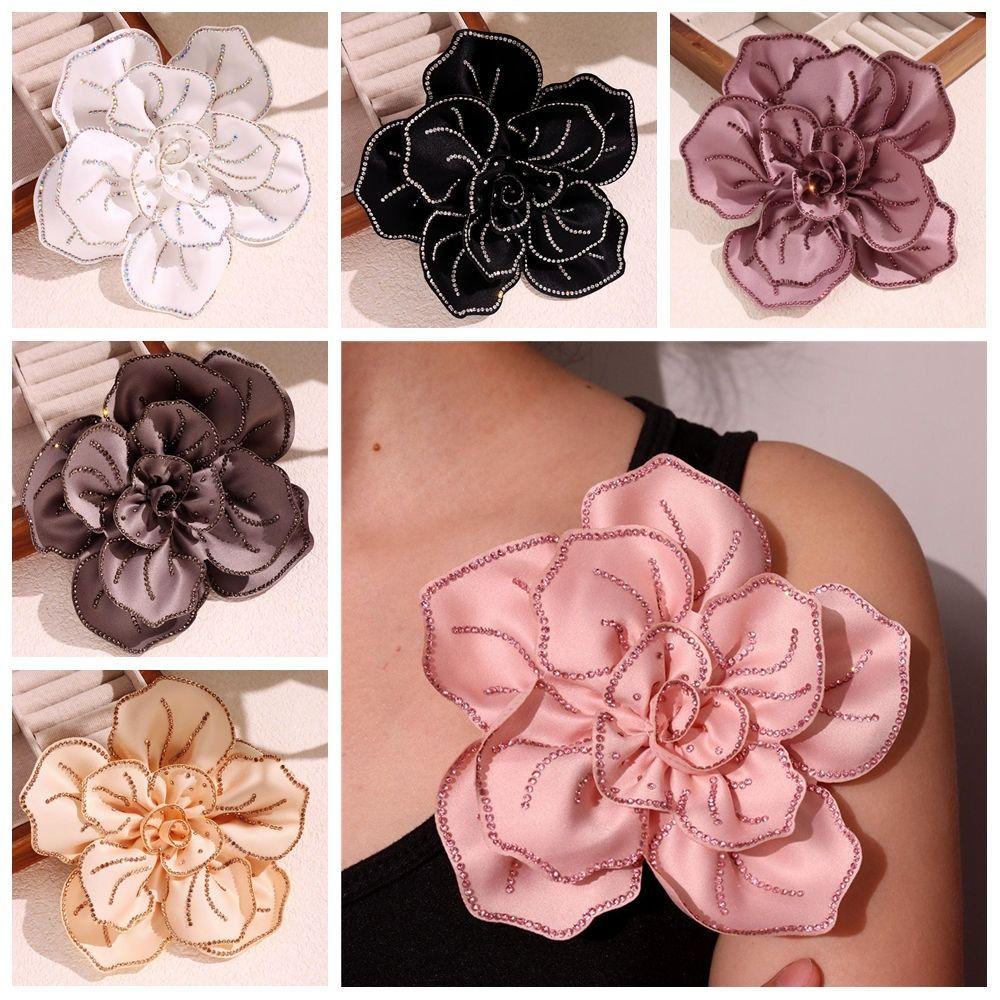 Badge Suit Collar Pin Korean Style Rhinestones Brooch Fashion Large Flower Camellia Brooch  Women