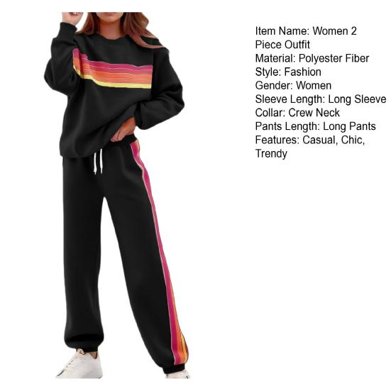 Damen 2-teilige Lounge-Outfits Regenbogen gestreiftes Sweatshirt High Waist Sweatpants Trainingsset Langarm Reise-Trainingsanzug