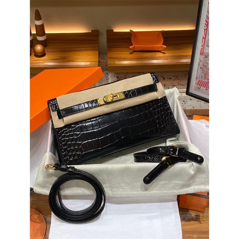 Nuova borsa a tracolla singola in pelle di mucca con motivo coccodrillo, borsa da donna orizzontale, pochette retrò