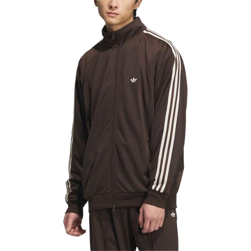 adidas Originals Beckenbauer AW24 Unitefit Padrão com Logo Casual ao Ar Livre Esportes Zíper Gola Alta Jaqueta Jaqueta Unissex Marrom-Escuro Branco-Iridescente JD5267