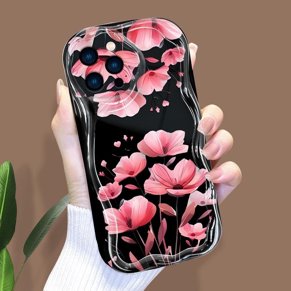 Cartoon Pattern Cream Texture Casing Wavy Edge Soft Silicone Cover Phone Case for IPhone Samsung Huawei Honor Xiaomi Redmi Infinix Tecno
