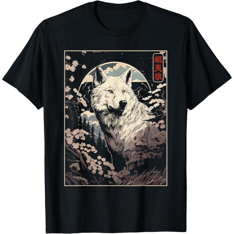 

Japanese Hokkaido Wolf and Moon, Nature Art Women, Men, T-Shirt XXXXXL чорний