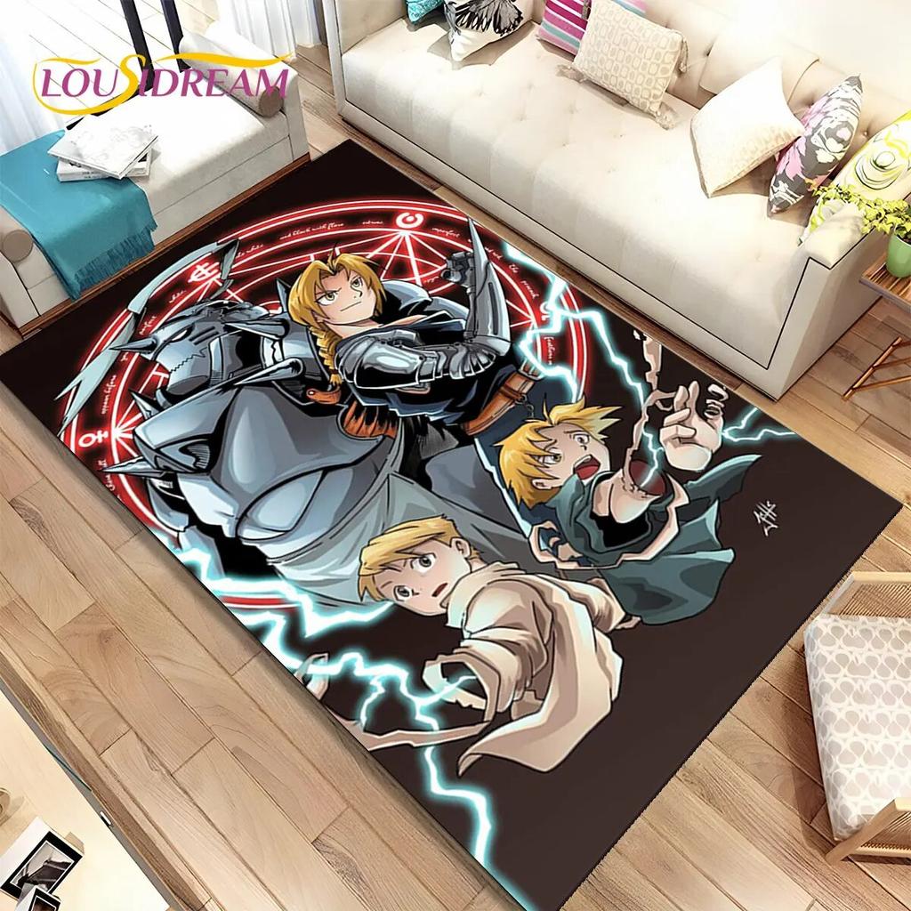 Anime Fullmetal Alchemist Kreslený Oblastní Koberec, Koberec pro Obývací Pokoj Ložnici Pohovku Rohožka Dekorace, Dětská Protiskluzová Podložka na Podlahu