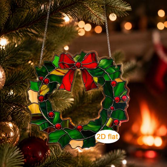 Festive Window Hanging Decorations Acrylic Christmas Garland Pendant, Double-sided Wreath Ornament, Lightweight Decorative Ornaments Decor with