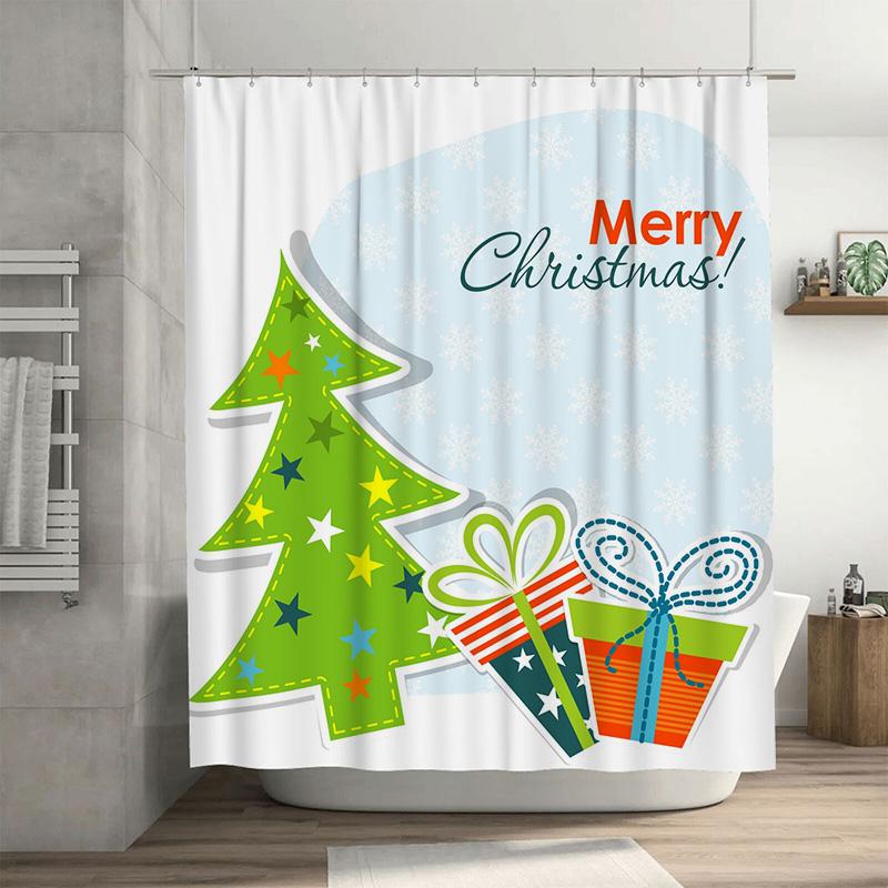 

Tu Christmas Shower Curtain Festive Holiday Trees Gift Pattern Waterproof Bathroom Decor Xmas Themed Fabric Backdrop W60H190(CM)-1 Pcs