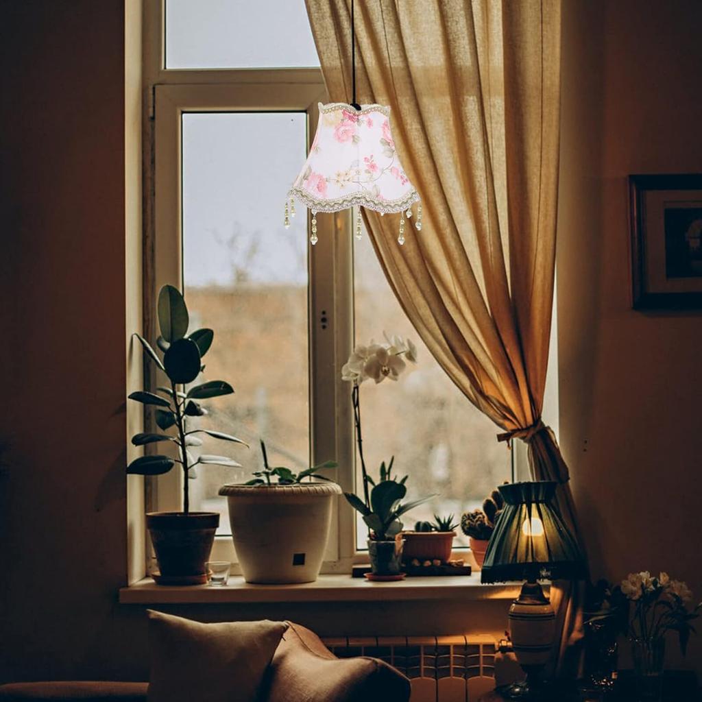 DOITOOL European Fringe Lamp Shade Cover Fabric Table Lampshade with Beads Decorative Light Shade for Bedroom and Living Compatible