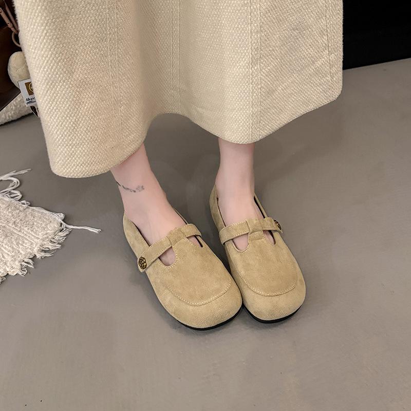 

Korean version of retro camellia round head flat-bottomed loafers for women s 2025 autumn versatile and thin Mary Jane T-shaped single shoes for women 40 хаки