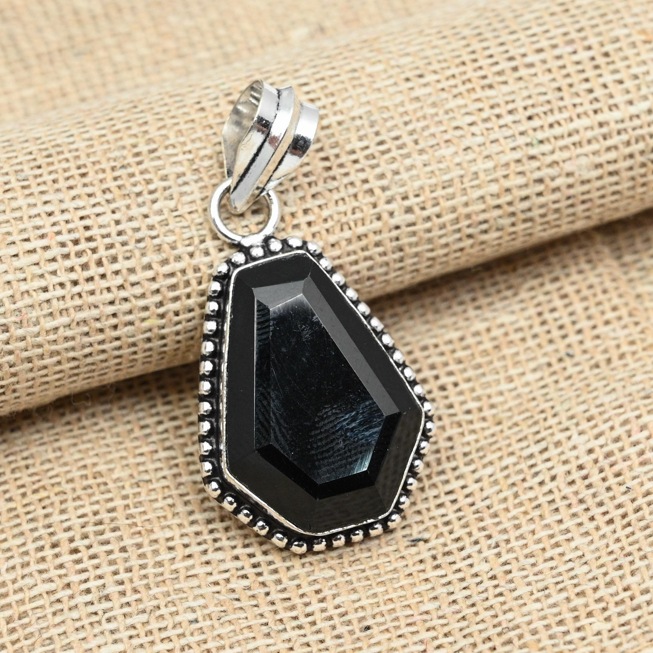 

Прекрасный черный оникс, драгоценный камень, твердое серебро 925 пробы, подвеска ручной работы, ювелирные изделия 1.77 Inches чёрный