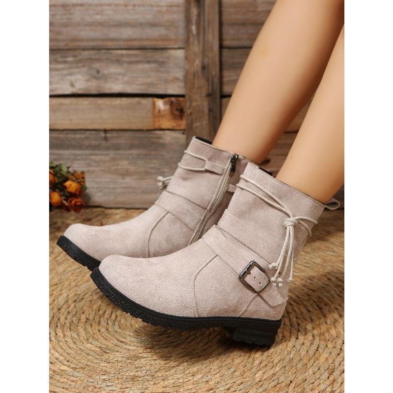 Large size short boots women's autumn and winter new casual retro Martin boots side zipper belt buckle women's boots