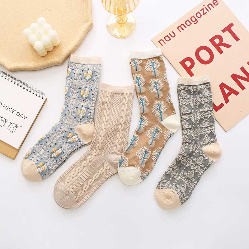 

Женские забавные носки, милые кавайные носки в стиле Харадзюку с цветами, комплект зимних носков в японском стиле в стиле Лолиты, JK In Tube, хлопковые носки, 4 пары