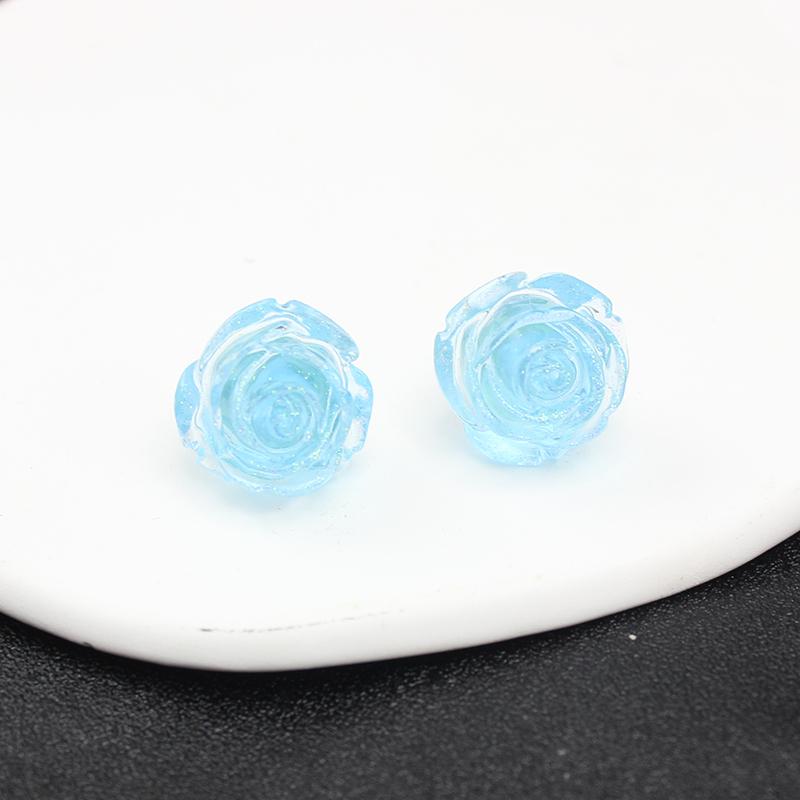 6 Colours Luminous Resin 3D Permeating Ice Crystal Rose Camellia Flower Stud Earring for Women Zircon Girl Gift