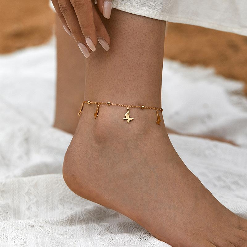 Simple Ins Style 18k Gold Plated Butterfly Copper Women Anklet Foot Jewelry