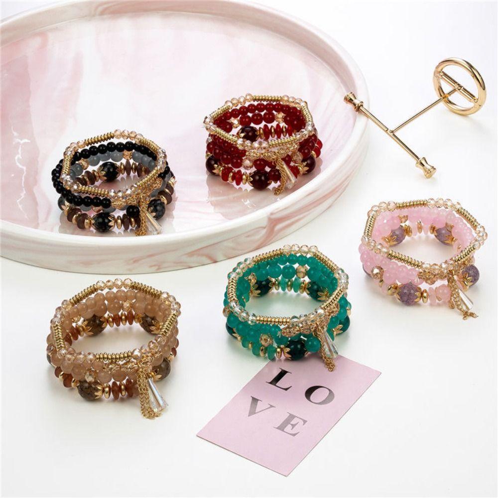 Fringed Design Bracelets Set Electroplated Crystal Beaded Bracelet  Fashion Accessories