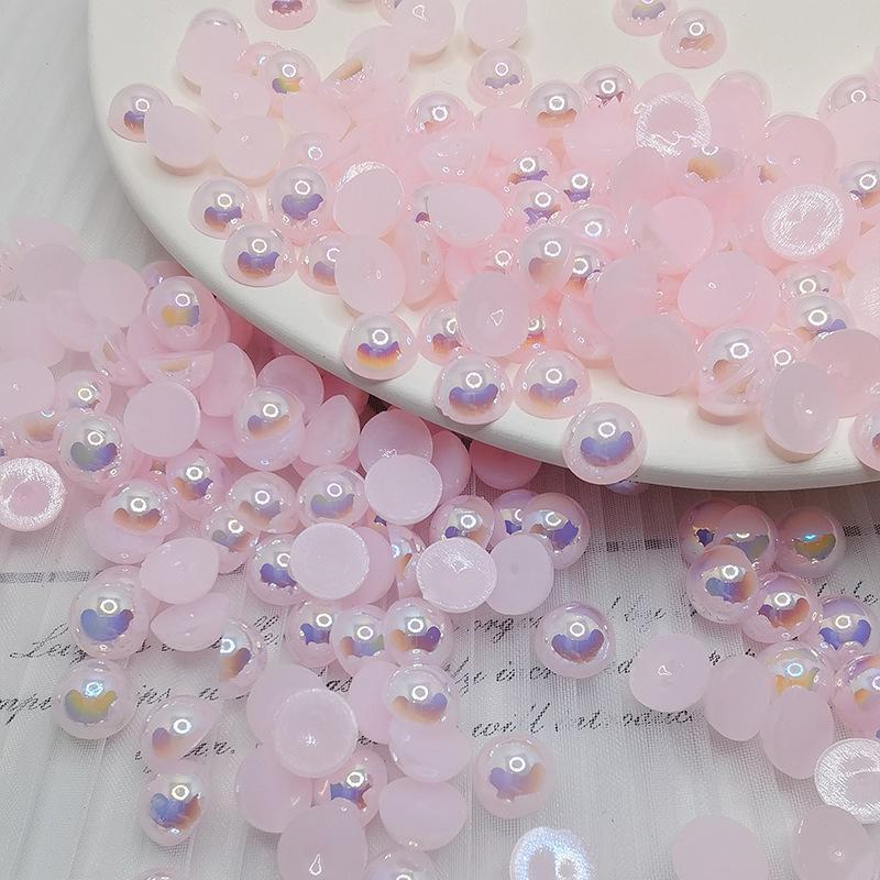 Halvcirkulära platta botten AB Fantasyfärg ABS Pärlemor Högblanka Runda Pärlor för DIY-Smycken & Nageldekor