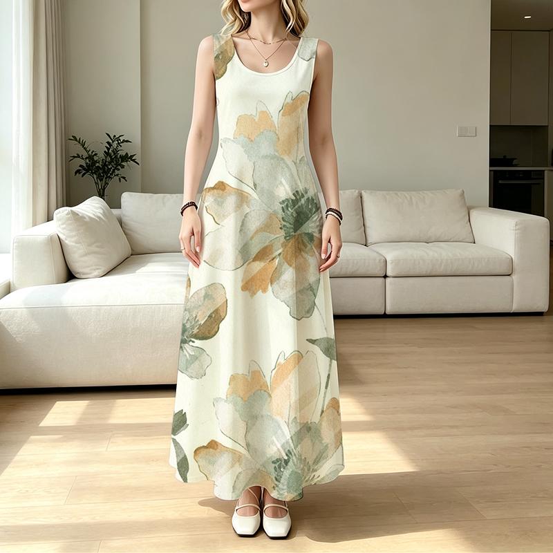 Women's Floral Sleeveless Lightweight Loose Long Maxi Dress Summer Beach Vacation,Casual Daily & Party Wear