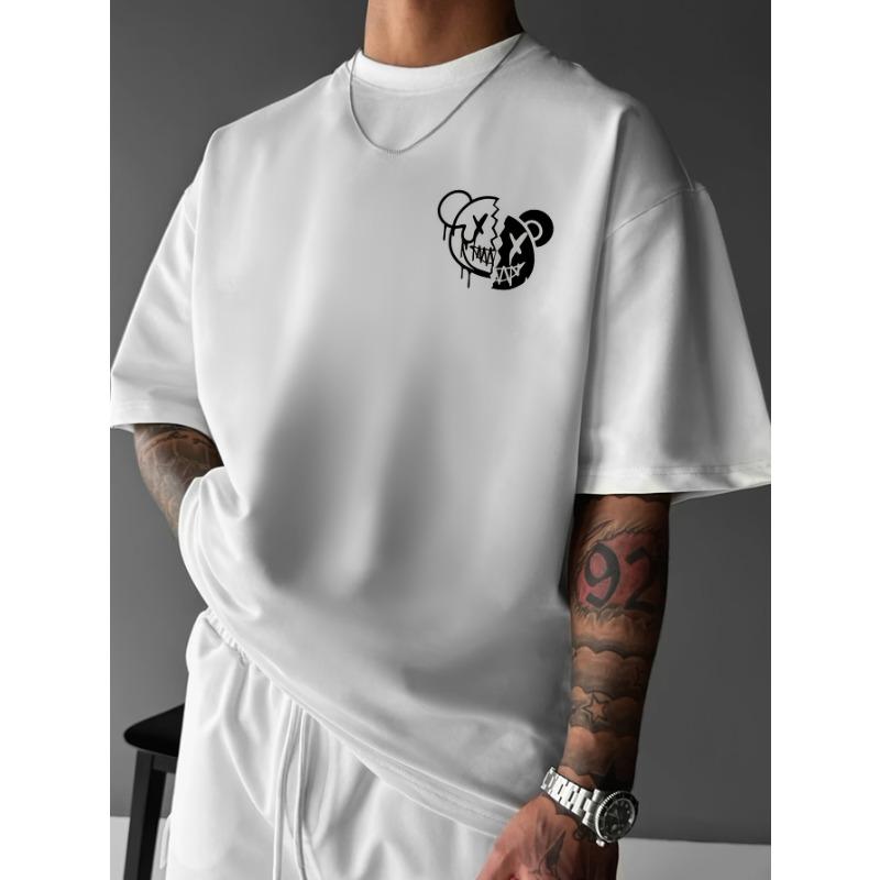 

Men s Streetwear Graphic T-Shirt -Round Neck Summer Tee with Skull Design,Geometric Patterns,Machine Washable Casual Top,Streetwear Fashion,Breathable S белый