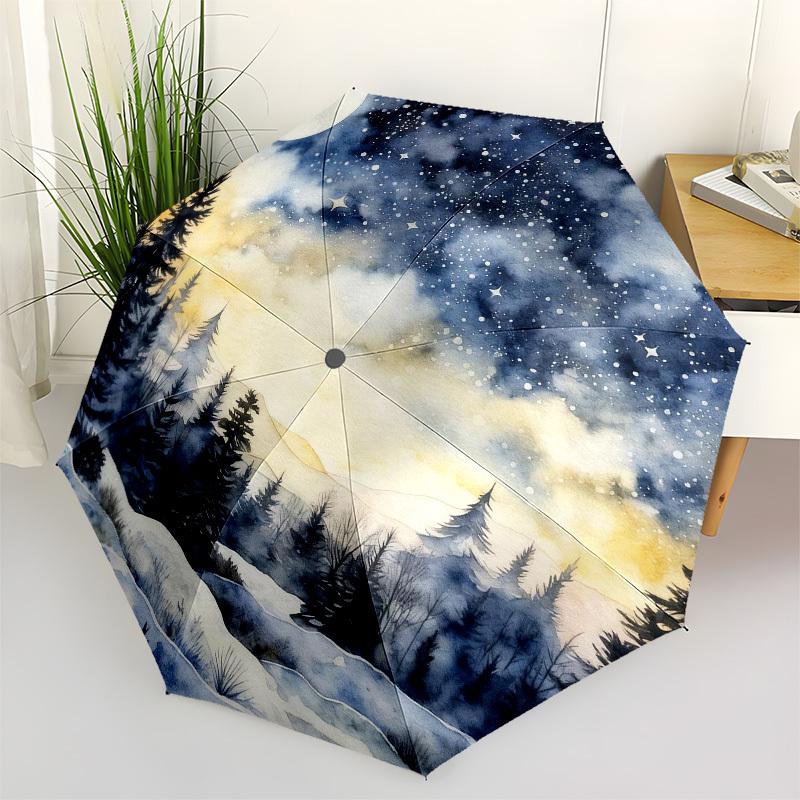 1pc winter snow Automatic Folding Umbrella, Heavy Duty 8 Rib Iron Frame, Suitable for Travel, Daily Use, Birthday, Decor Gift 03