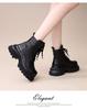 Britische Stil Damen Schwarz Martin Stiefel - Herbst/Winter 2025, Mit Dickem Absatz, Höhensteigernd, Samtgefüttert.