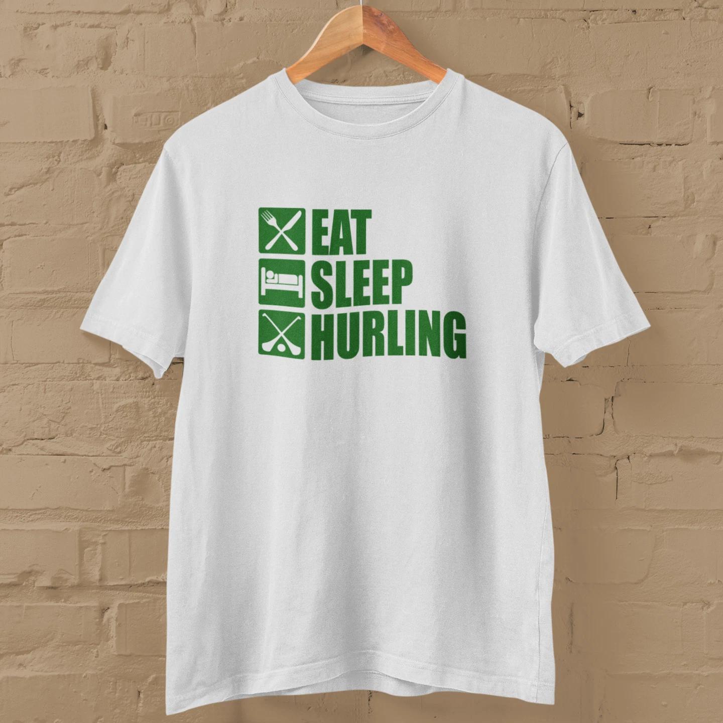 EAT SLEEP HURLING - T-Shirt (Camogie Irish Hurl Gaelic Games Rugby Hurley Eire) 3XL