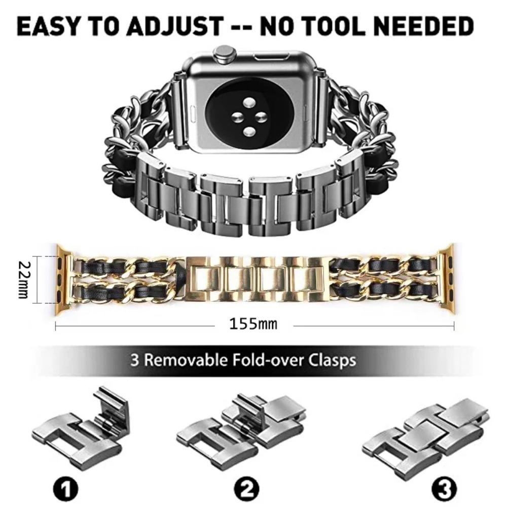 Women Gold Wristband for Apple Watch Band 11 10 46mm 9 8 Ultra 3 49mm SE 6 41 45mm 38/42mm 44 40mm Strap Metal Leather Bracelet