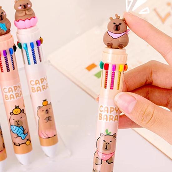 Multicolor 10-in-1 Ballpoint Pen Cute Capybara Ballpoint Pen Push-Type Writing Pen