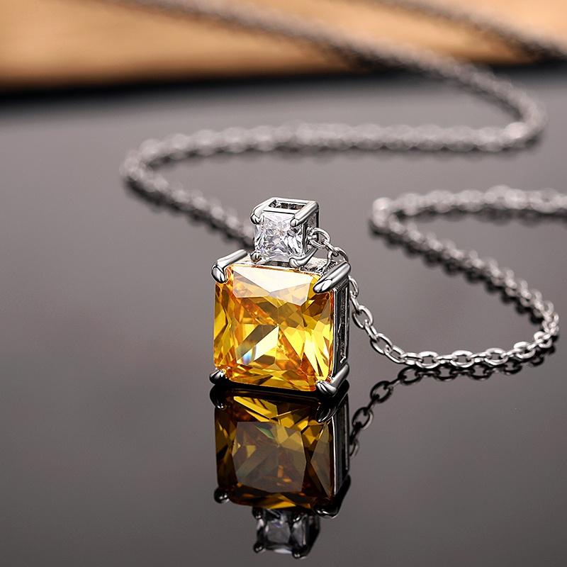 

CAOSHI Delicate Pink/Yellow Square Cubic Zirconia Pendant Necklace Romantic Engagement Ceremony Zircon Accessories for Women 45cm