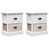 VidaXL 2 Pcs Bedside Tables White and Natural 38x28x45 Cm Paulownia