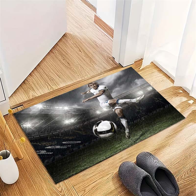 Football Player Print Area Rug Soccer Stadium Non‑Slip Floor Mat for Living Room Bedroom Home Decor