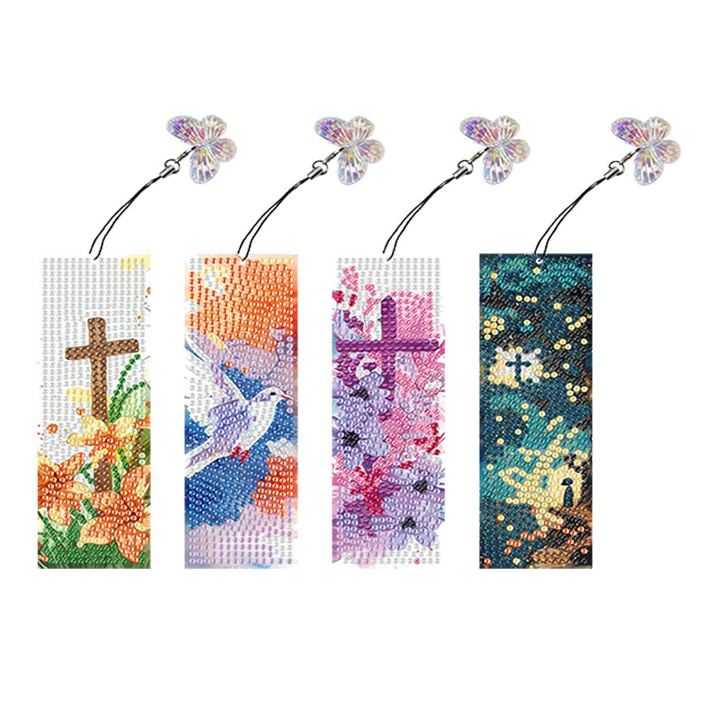4Pcs Special Shaped Colorful Pattern Diamond Bookmark Art Project DIY Diamond Bookmark with Crystal Pendant for Reading Day Gift