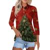 Dámská móda Ležérní klopa Krátký 3/4 rukáv Vánoční potisk Košile Dámské knoflíkové topy