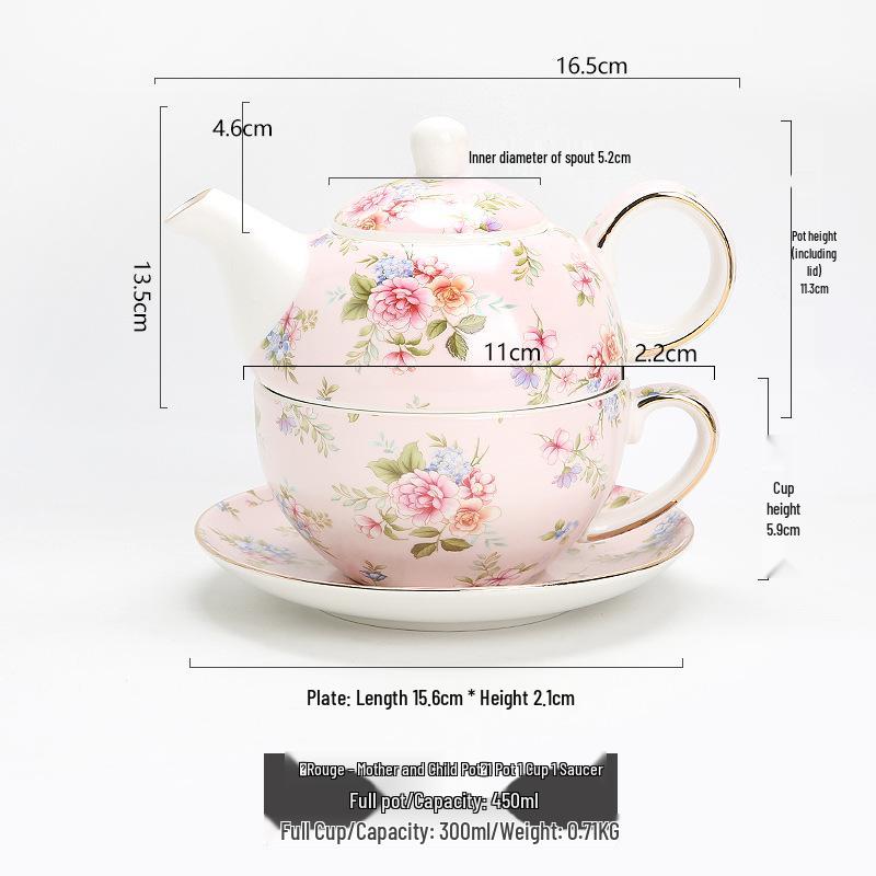 Mother-Child Ceramic Tea Set: Upgraded Pot & Cup with Floral Design