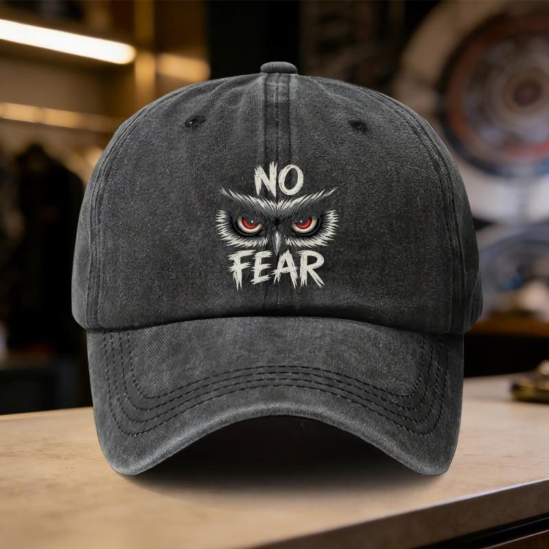 No Fear Owl Eyes Washed Baseball Cap Embroidered Graphic Distressed Cotton Unisex Outdoor Hat