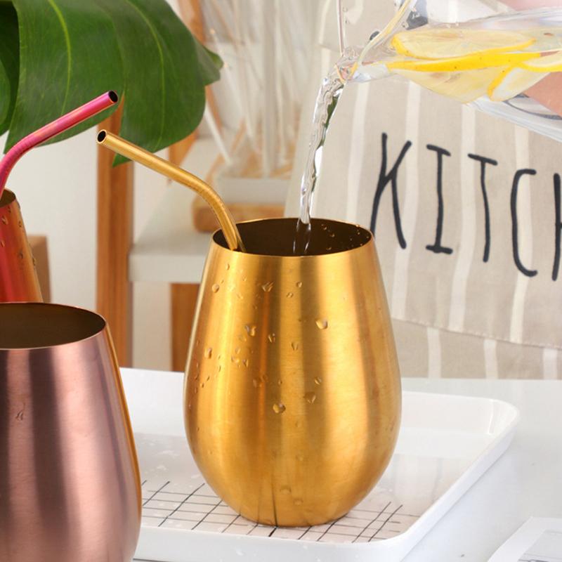 New Stainless Steel Wine Cup With Straw Single Layer Metal Drinking Mug Multifunction 500Ml Big Belly Cup Outdoor Drinkware