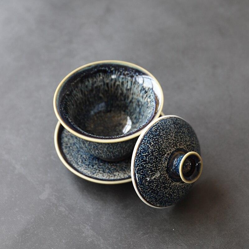 130ml Kiln Change Tianmu Glaze Covered Bowl Ceramic Tea Bowl