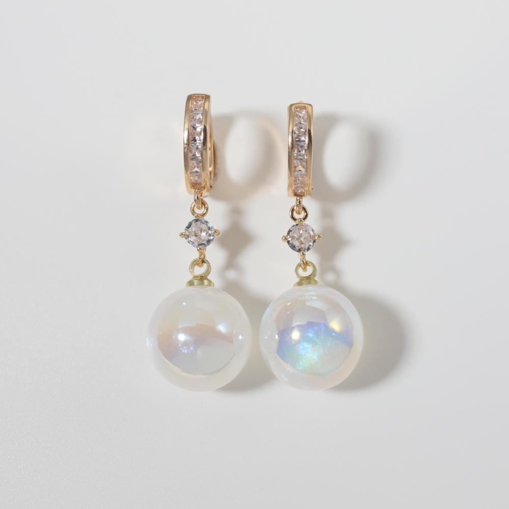 1 Pair Fashion Round Imitation Pearls Dangle Earrings for Women Zirconia Earring Jewelry Wedding Party Accessories