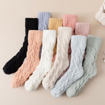 Thickened Winter Coral Velvet Socks Warm Solid Color Cotton Socks Fluffy Soft Floor Socks Women