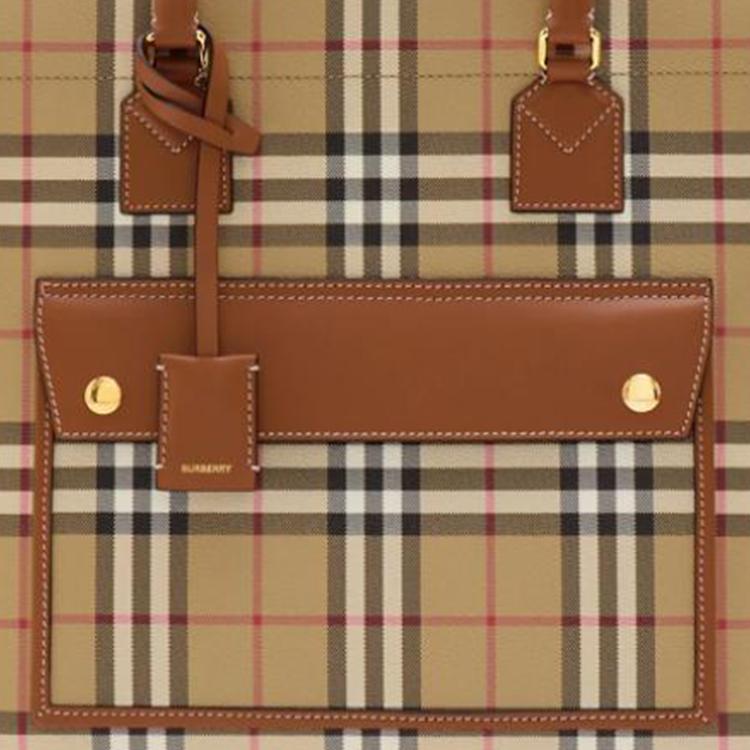 Burberry Borsa Tote a Scacchi Vintage con Bordi in Pelle, Lussuosa Borsa da Lavoro Grande Beige Archivio per Donna, Uso Ufficio e Pendolarismo Quotidiano 80975681