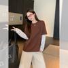 Crew neck contrasting stripes splicing fake two-piece long-sleeved T-shirt autumn new inner bottoming shirt design top women