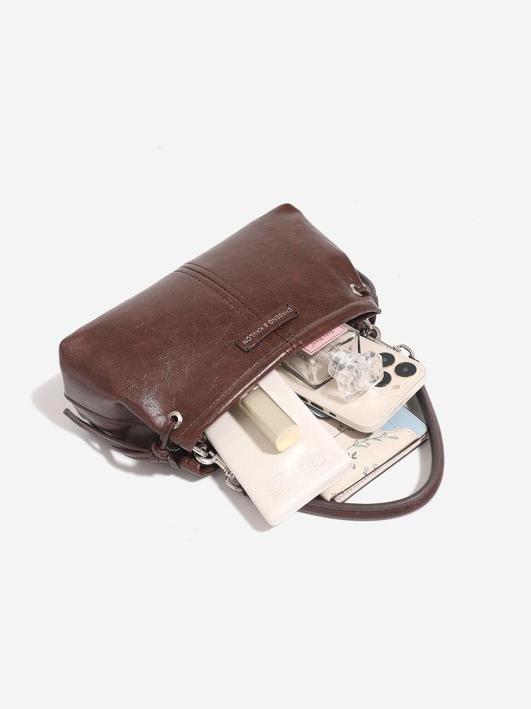 Dámská retro minimalistická kožená kabelka s uzlem - Prémiová, univerzální pro podzim/zimu, malá čtvercová, na jedno rameno nebo crossbody.