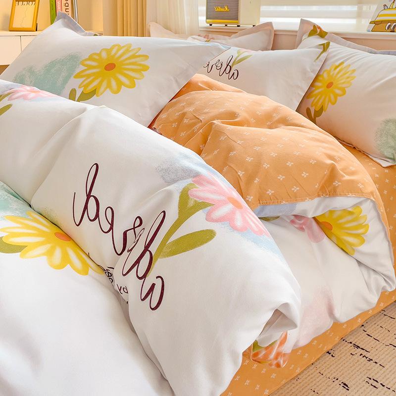 Thickened Skin-friendly Cotton Sheets Four-piece Quilt Cover Twill Sheets Cartoon Dormitory Three-piece Set