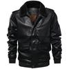 Men's Winter Leather Jacket Casual Fur Turn Down Collar Retro PU Flight Jackets Man Fleece Warm Faux