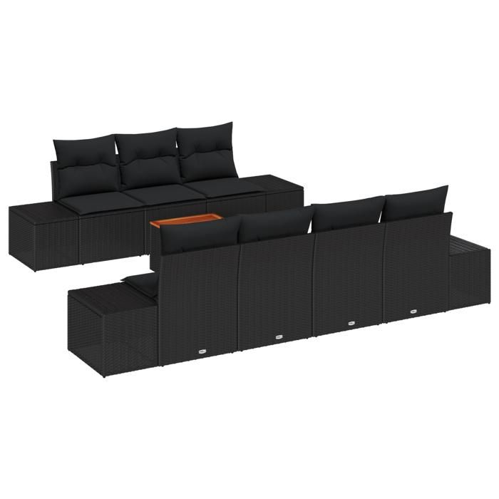 VidaXL Set de Canapé de Jardin 8 Pièces avec Coussins Noir Poly Rotin Acacia 3356588