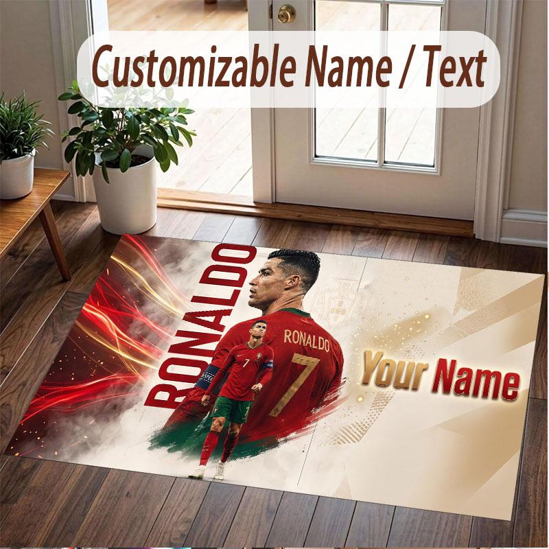 Custom Rug Cristiano Ronaldo Pattern Print Name Text Soft Non‑Slip Floor Carpet for Home Indoor Decoration