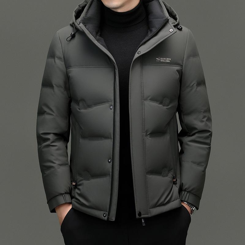 Men's Stylish Business Casual White Duck Down Hooded Jacket - Winter Warm Outerwear for Mid-Aged and Young Men