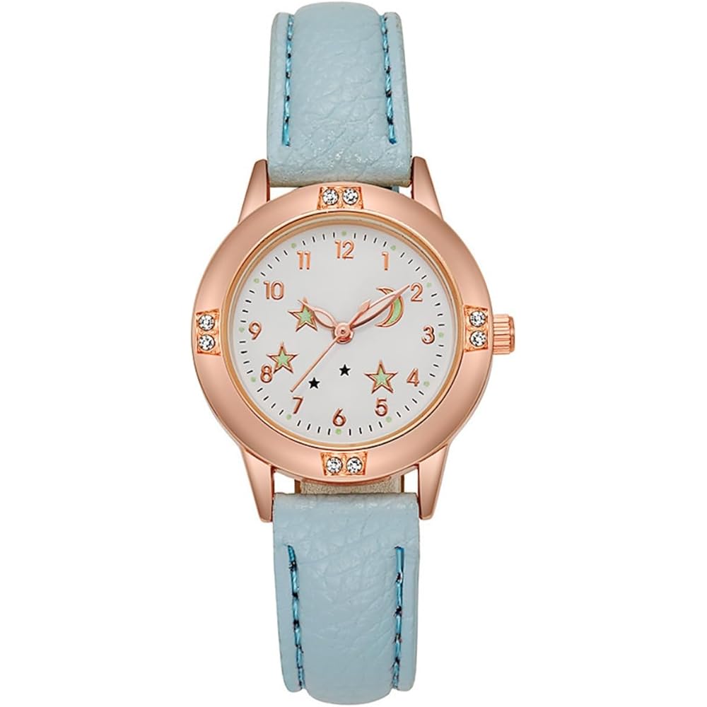 Kids  Quartz Analog Watch Blue Girls  Design Cute for School Birthday Gift