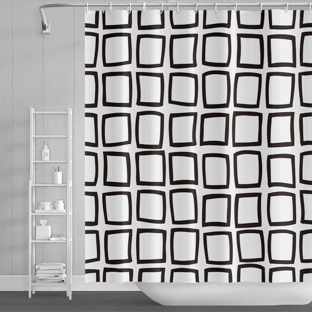 Modern Geometrischer Duschvorhang Blau Wasserdichte Duschvorhänge Polyester Badvorhang Badezimmer Strukturierter Stoff Maschinenwaschbar