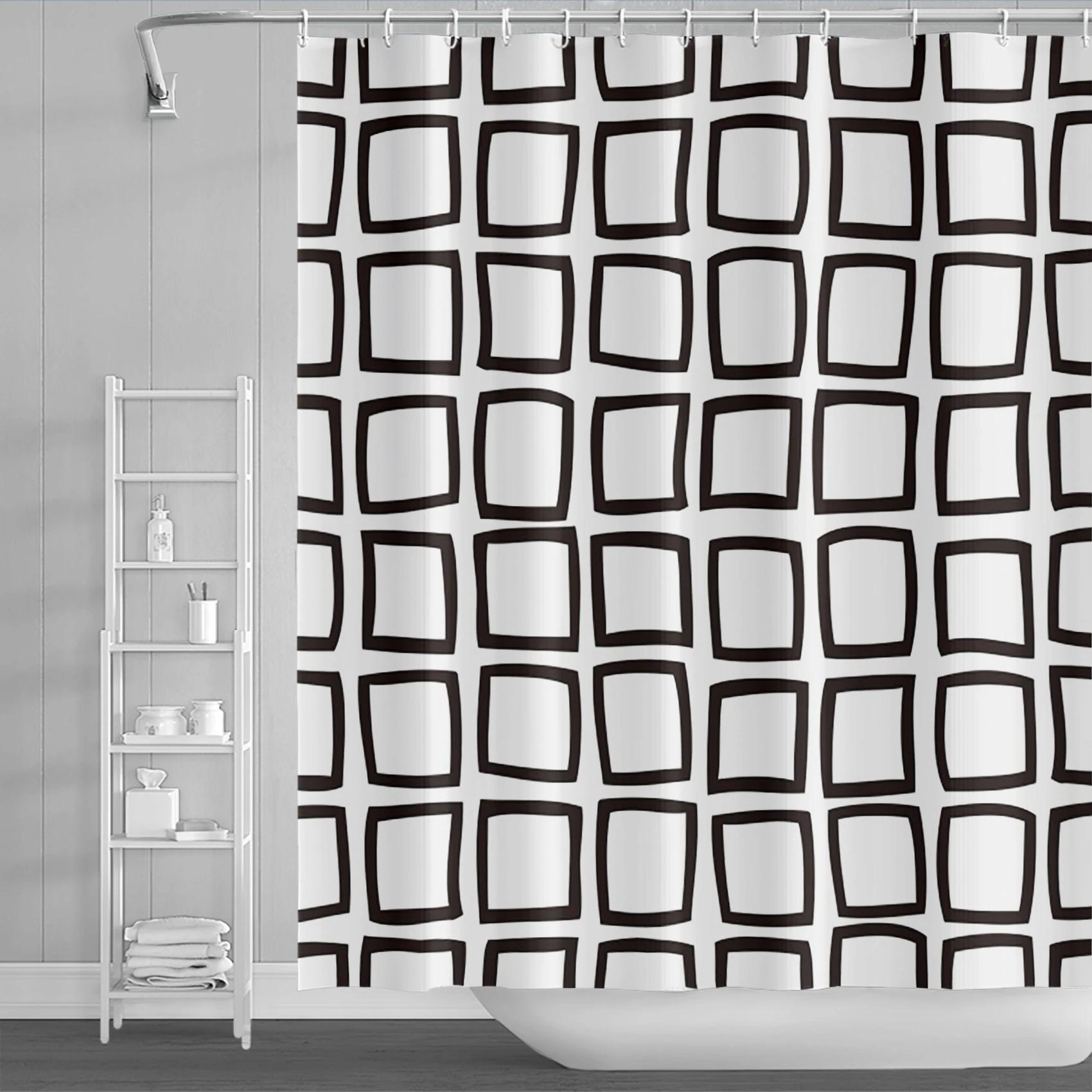 

Modern Geometric Shower Curtain Blue Waterproof Shower Curtains Polyester Bath Curtain Bathroom Textured Fabric Machine Washable W90xH180cm